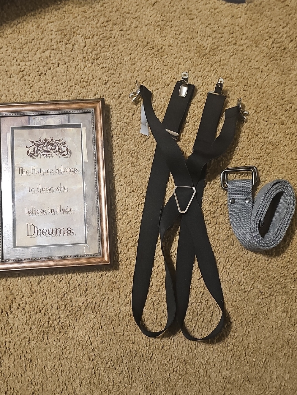NWT-Men's Black Elastic Suspenders with Gray Woven Belt-Classic Set-Tote 2